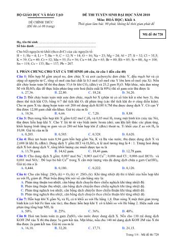 Đề thi tuyển sinh Đại học môn Hóa học - Khối A - Mã đề: 728 - Năm học 2010 (Có đáp án)