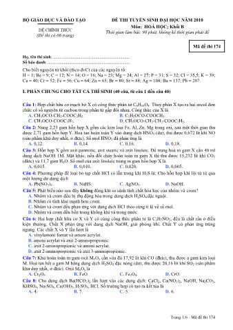 Đề thi tuyển sinh Đại học môn Hóa học - Khối B - Mã đề: 174 - Năm học 2010 (Có đáp án)