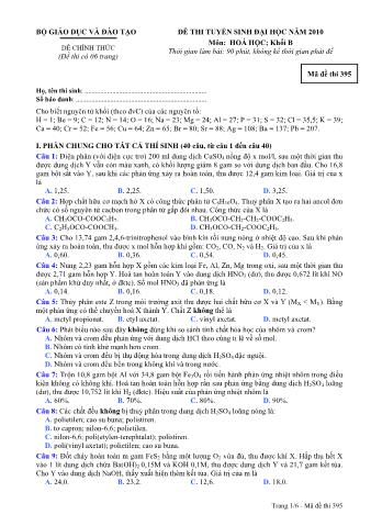Đề thi tuyển sinh Đại học môn Hóa học - Khối B - Mã đề: 395 - Năm học 2010 (Có đáp án)