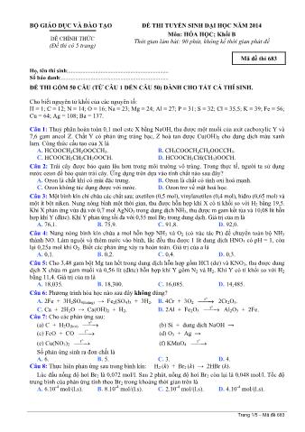 Đề thi tuyển sinh Đại học môn Hóa học - Khối B - Mã đề: 683 - Năm học 2014 (Có đáp án)