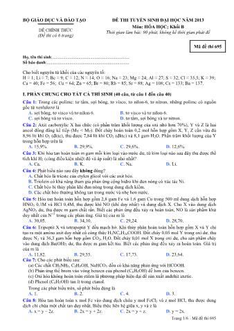 Đề thi tuyển sinh Đại học môn Hóa học - Khối B - Mã đề: 695 - Năm học 2013 (Có đáp án)