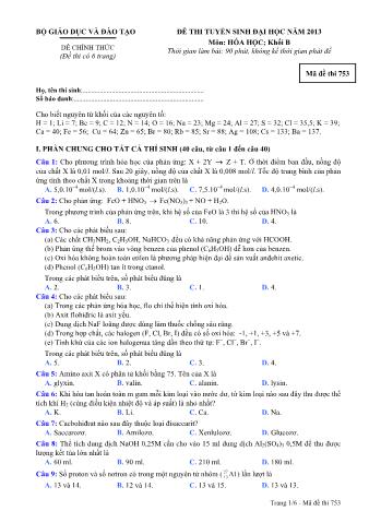 Đề thi tuyển sinh Đại học môn Hóa học - Khối B - Mã đề: 753 - Năm học 2013 (Có đáp án)