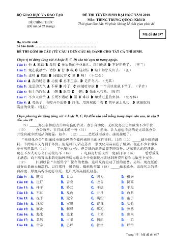 Đề thi tuyển sinh Đại học môn Ngữ văn - Khối C - Năm học 2010 (Có đáp án) Đề thi tuyển sinh Đại học môn Tiếng Trung - Khối D - Mã đề: 697 - Năm học 2010 (Có đáp án)