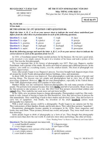 Đề thi tuyển sinh Đại học môn Tiếng Anh - Khối A1 - Mã đề: 475 - Năm học 2013 (Có đáp án)