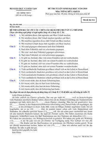 Đề thi tuyển sinh Đại học môn Tiếng Đức - Khối D - Mã đề: 314 - Năm học 2010 (Có đáp án)