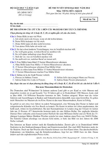 Đề thi tuyển sinh Đại học môn Tiếng Đức - Khối D - Mã đề: 736 - Năm học 2014 (Có đáp án)