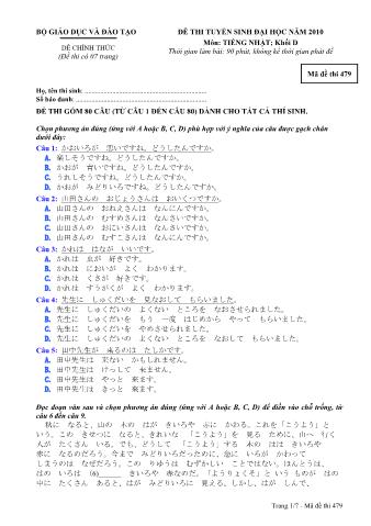 Đề thi tuyển sinh Đại học môn Tiếng Nhật - Khối D - Mã đề: 479 - Năm học 2010 (Có đáp án)