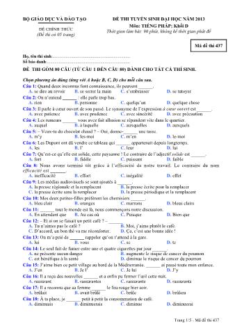 Đề thi tuyển sinh Đại học môn Tiếng Pháp - Khối D - Mã đề: 437 - Năm học 2013 (Có đáp án)