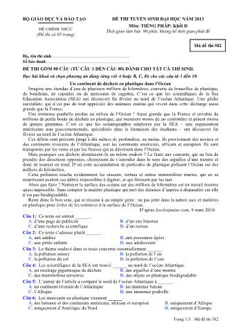 Đề thi tuyển sinh Đại học môn Tiếng Pháp - Khối D - Mã đề: 582 - Năm học 2013 (Có đáp án)