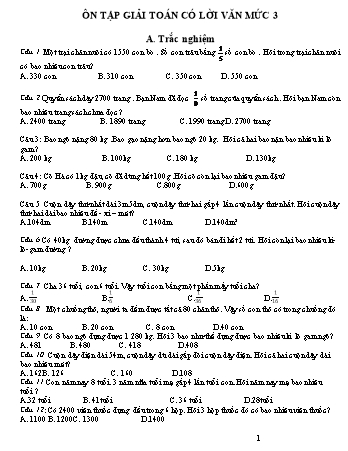 Ôn tập giải toán có lời văn Lớp 3 - Mức 3