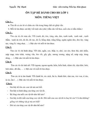 Ôn tập hè môn Tiếng Việt dành cho học sinh Lớp 1
