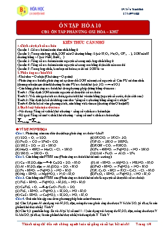 Ôn tập Hóa học 10 - Chủ đề 1: ôn tập phản ứng oxi hóa-khử
