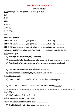 Ôn tập học kì 1 môn Toán 4