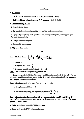 Ôn tập thi học kì II môn Toán Khối 9