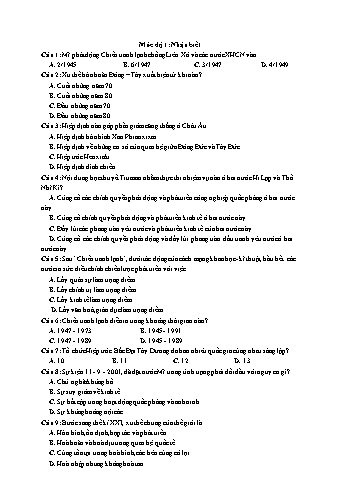 Ôn thi THPT Quốc gia Lịch sử 12 - Vấn đề 05: Quan hệ quốc tế (1945-2000) - Mức độ 1: Nhận biết (Có lời giải chi tiết)