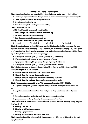 Ôn thi THPT Quốc gia Lịch sử 12 - Vấn đề 07: Phong trào dân tộc dân chủ (1919-1930) - Mức độ 3: Vận dụng-Vận dụng cao (Có lời giải chi tiết)