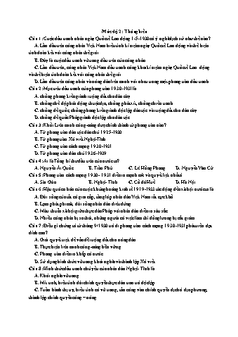 Ôn thi THPT Quốc gia Lịch sử 12 - Vấn đề 08: Đảng lãnh đạo của vận động giải phóng dân tộc (1930-1945) - Mức độ 2: Thông hiểu (Có lời giải chi tiết)