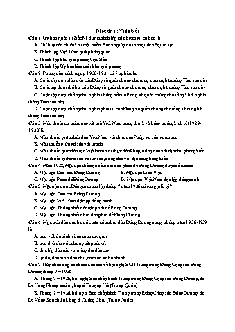 Ôn thi THPT Quốc gia Lịch sử 12 - Vấn đề 08: Đảng lãnh đạo của vận động giải phóng dân tộc (1930-1945) - Mức độ 1: Nhận biết (Có lời giải chi tiết)