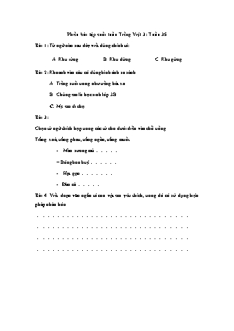 Phiếu bài tập cuối tuần môn Tiếng Việt Lớp 3 - Tuần 35