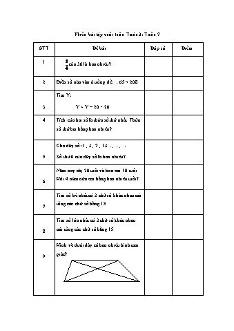 Phiếu bài tập cuối tuần môn Toán Lớp 3 - Tuần 7