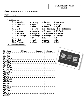 Phiếu bài tập Tiếng Anh Lớp 4 - Phiếu số 19