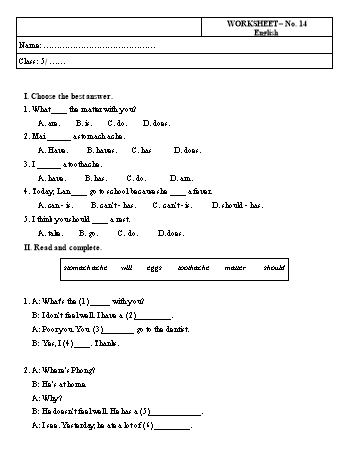 Phiếu bài tập Tiếng Anh Lớp 5 - Phiếu số 14