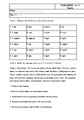 Phiếu bài tập Tiếng Anh Lớp 5 - Phiếu số 37