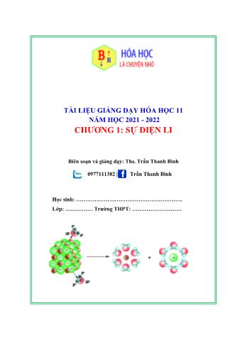 Tài liệu giảng dạy Hóa học 11 - Chương 1: Sự điện li - Năm học 2021-2022