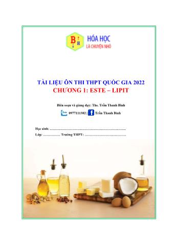 Tài liệu ôn thi THPT Quốc gia 2022 môn Hóa học - Chương 1: Este-lipit