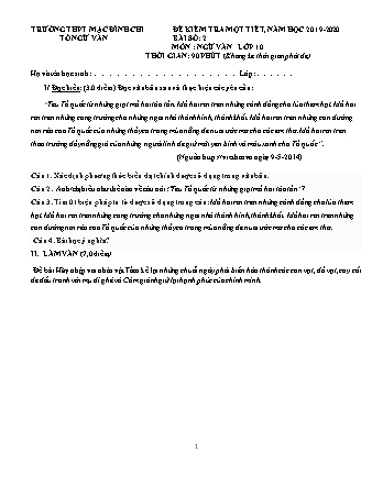 2 Đề kiểm tra 1 tiết môn Ngữ văn Lớp 10 - Bài số 2 - Năm học 2019-2020 - Trường THPT Mạc Đĩnh Chi (Có đáp án + Ma trận)