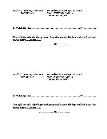 2 Đề kiểm tra 1 tiết Ngữ văn 10 - Bài 1 - Năm học 2019-2020 - Trường THPT Mạc Đĩnh Chi (Có đáp án)