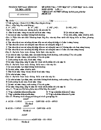 2 Đề kiểm tra 1 tiết Sinh học 11 - Năm học 2019-2020 - Trường THPT Mạc Đĩnh Chi (Có đáp án)