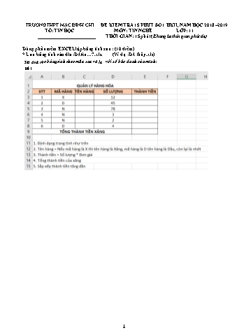2 Đề kiểm tra học kì 2 môn Tin Nghề 11 - Đề 1 - Năm học 2018-2019 - Trường THPT Mạc Đĩnh Chi (Có đáp án + Ma trận)