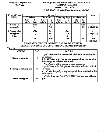 2 Đề kiểm tra thường xuyên Toán 11 - Năm học 2019-2020 - Trường THPT Mạc Đĩnh Chi (Có đáp án + Ma trận)