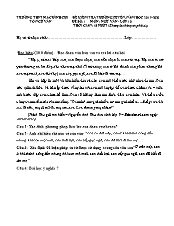 3 Đề kiểm tra 15 phút Ngữ văn 10 - Năm học 2019-2020 - Trường THPT Mạc Đĩnh Chi (Có đáp án)
