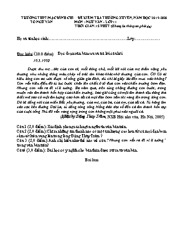 3 Đề kiểm tra 15 phút Ngữ văn 11 - Năm học 2019-2020 - Trường THPT Mạc Đĩnh Chi (Có đáp án)