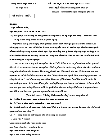 3 Đề thi học kì 2 môn Ngữ văn 10+11 - Bài số 5 - Năm học 2018-2019 - Trường THPT Mạc Đĩnh Chi (Có đáp án)