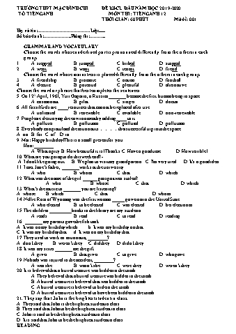 4 Đề khảo sát chất lượng đầu năm Tiếng Anh Lớp 12 - Năm học 2019-2020 - Trường THPT Mạc Đĩnh Chi (Có đáp án)