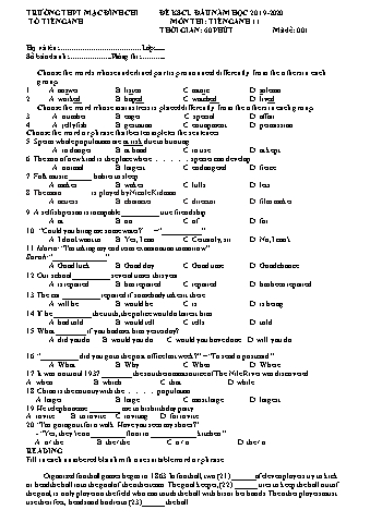 4 Đề khảo sát chất lượng môn Tiếng Anh Lớp 11 - Bài 1 - Năm học 2019-2020 - Trường THPT Mạc Đĩnh Chi (Có đáp án)