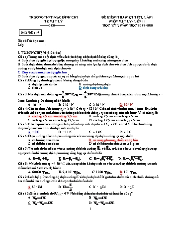 4 Đề kiểm tra 1 tiết học kì 1 môn Vật lí 10 - Bài số 1 - Năm học 2019-2020 - Trường THPT Mạc Đĩnh Chi (Có đáp án + Ma trận)