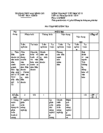 4 Đề kiểm tra 1 tiết học kì 2  môn Lịch sử 10 - Năm học 2018-2019 - Trường THPT Mạc Đĩnh Chi (Có đáp án + Ma trận)