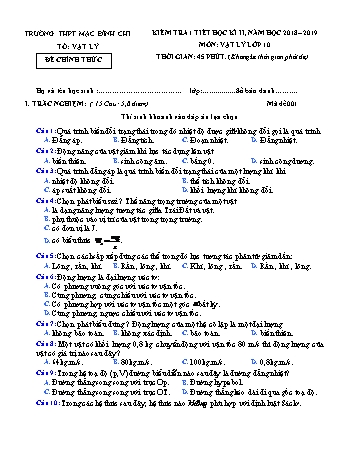 4 Đề kiểm tra 1 tiết học kì 2 môn Vật lí Lớp 10 - Năm học 2018-2019 - Trường THPT Mạc Đĩnh Chi (Có đáp án)