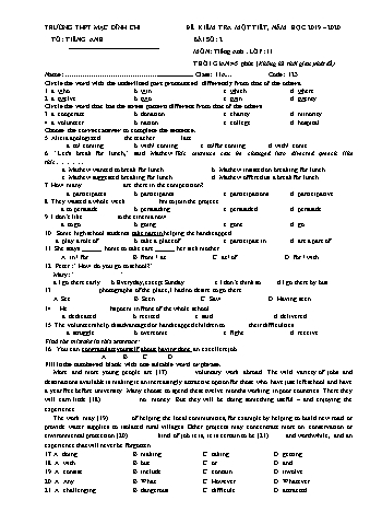 4 Đề kiểm tra 1 tiết môn Tiếng Anh 11 - Năm học 2019-2020 - Trường THPT Mạc Đĩnh Chi (Có đáp án)