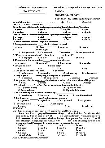 4 Đề kiểm tra 1 tiết môn Tiếng Anh Lớp 11- Bài 1 - Năm học 2019-2020 - Trường THPT Mạc Đĩnh Chi (Có đáp án)