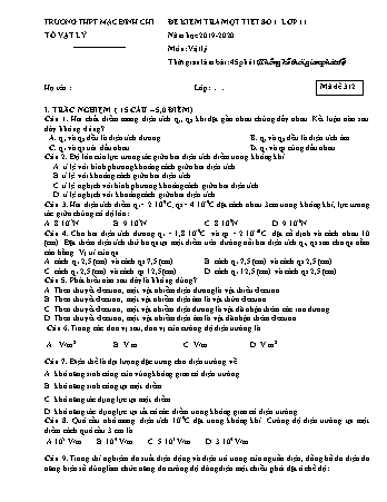 4 Đề kiểm tra 1 tiết môn Vật lí 11 - Bài số 1 - Năm học 2019-2020 - Trường THPT Mạc Đĩnh Chi (Có đáp án)
