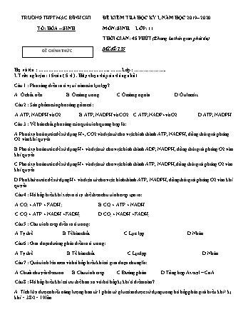 4 Đề kiểm tra 1 tiết Sinh học 11 - Năm học 2019-2020 - Trường THPT Mạc Đĩnh Chi (Có đáp án)