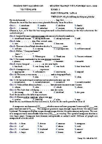 4 Đề kiểm tra 1 tiết Tiếng Anh 10 - Đề 357 - Năm học 2019-2020 - Trường THPT Mạc Đĩnh Chi (Có đáp án)