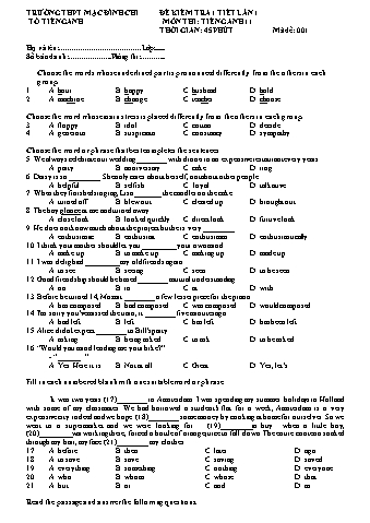4 Đề kiểm tra 1 tiết Tiếng Anh Lớp 11 - Năm học 2019-2020 - Trường THPT Mạc Đĩnh Chi (Có đáp án)