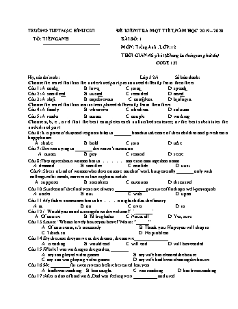 4 Đề kiểm tra 1 tiết Tiếng Anh Lớp 12 - Năm học 2019-2020 - Trường THPT Mạc Đĩnh Chi (Có đáp án)
