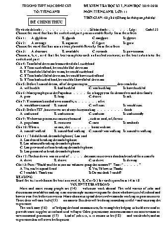 4 Đề kiểm tra học kì 1 môn Tiếng Anh 11 - Năm học 2019-2020 - Trường THPT Mạc Đĩnh Chi (Có đáp án)